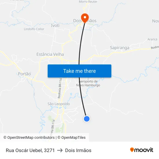 Rua Oscár Uebel, 3271 to Dois Irmãos map