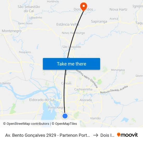 Av. Bento Gonçalves 2929 - Partenon Porto Alegre - Rs 90650-002 Brasil to Dois Irmãos map