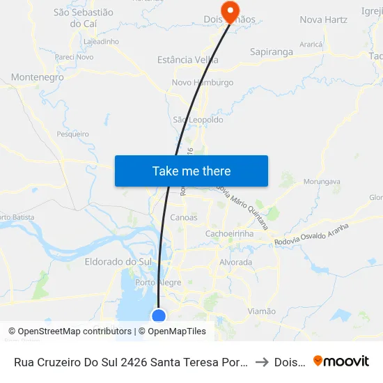 Rua Cruzeiro Do Sul 2426 Santa Teresa Porto Alegre - Rio Grande Do Sul 90840 Brasil to Dois Irmãos map