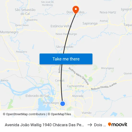 Avenida João Wallig 1940 Chácara Das Pedras Porto Alegre - Rs 91340-001 Brasil to Dois Irmãos map