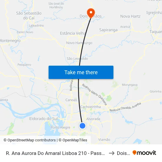 R. Ana Aurora Do Amaral Lisboa 210 - Passo Das Pedras Porto Alegre - Rs 91230-000 Brasil to Dois Irmãos map