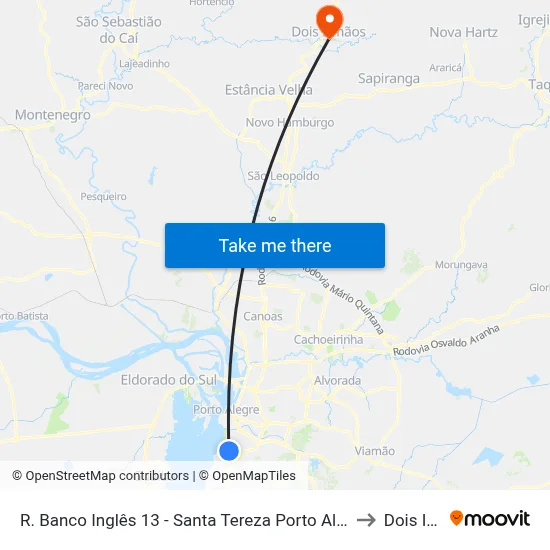 R. Banco Inglês 13 - Santa Tereza Porto Alegre - Rs 90840-600 Brasil to Dois Irmãos map