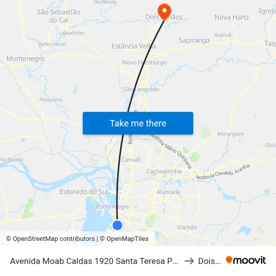 Avenida Moab Caldas 1920 Santa Teresa Porto Alegre - Rio Grande Do Sul 90880 Brasil to Dois Irmãos map