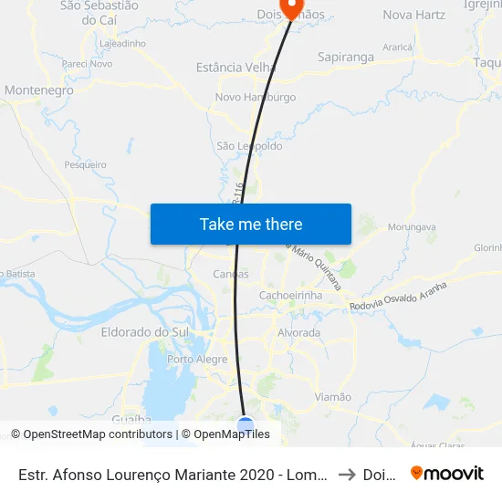 Estr. Afonso Lourenço Mariante 2020 Belém Velho Porto Alegre - Rio Grande Do Sul 91550-895 Brasil to Dois Irmãos map
