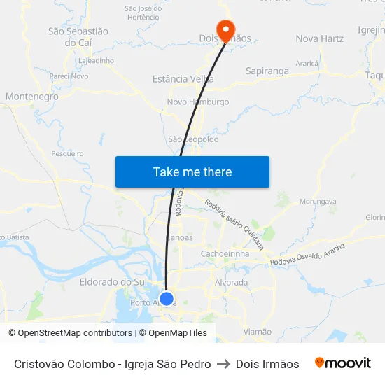 Cristovão Colombo - Igreja São Pedro to Dois Irmãos map