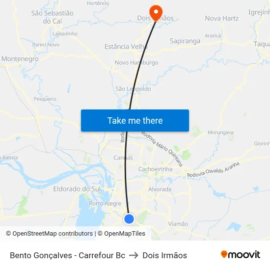 Bento Gonçalves - Carrefour Bc to Dois Irmãos map
