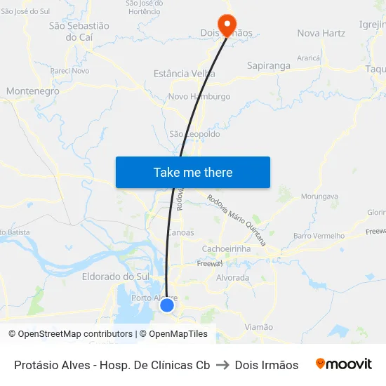 Protásio Alves - Hosp. De Clínicas Cb to Dois Irmãos map