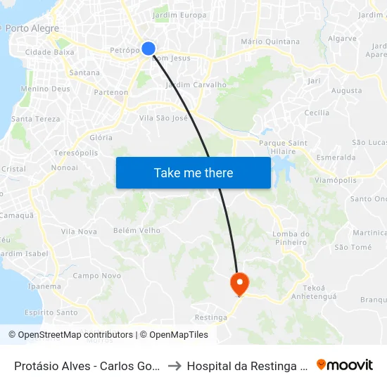 Protásio Alves - Carlos Gomes Cb (Piso 3) to Hospital da Restinga e Extremo-Sul map