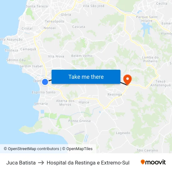 Juca Batista to Hospital da Restinga e Extremo-Sul map