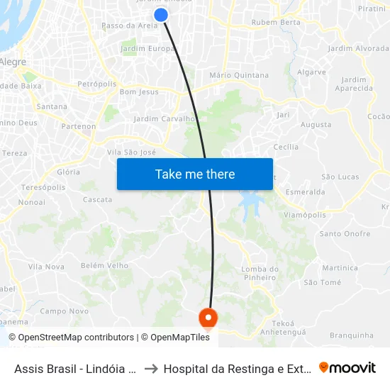Assis Brasil - Lindóia [Centro] to Hospital da Restinga e Extremo-Sul map