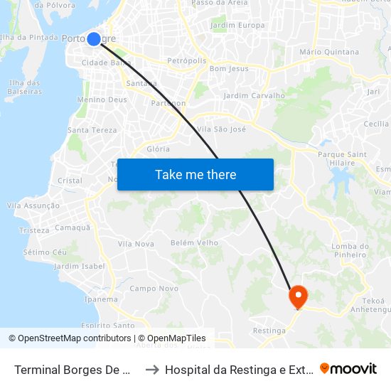 Terminal Borges De Medeiros to Hospital da Restinga e Extremo-Sul map