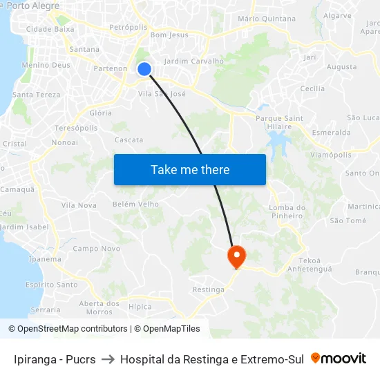 Ipiranga - Pucrs to Hospital da Restinga e Extremo-Sul map