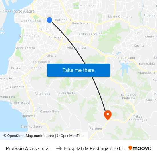 Protásio Alves - Israelita Bc to Hospital da Restinga e Extremo-Sul map