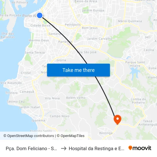 Pça. Dom Feliciano - Santa Casa to Hospital da Restinga e Extremo-Sul map