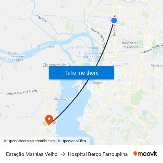 Estação Mathias Velho to Hospital Berço Farroupilha map