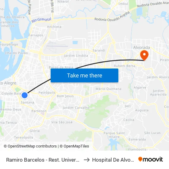 Ramiro Barcelos - Rest. Universitário to Hospital De Alvorada map