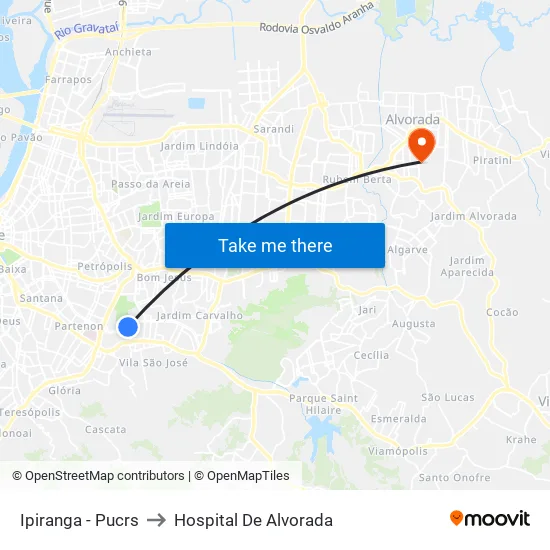 Ipiranga - Pucrs to Hospital De Alvorada map