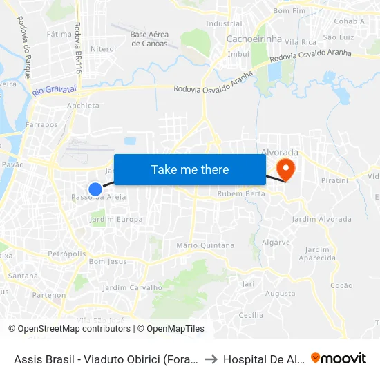 Assis Brasil - Viaduto Obirici (Fora Do Corredor) to Hospital De Alvorada map