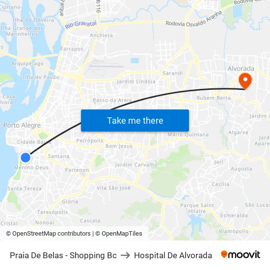 Praia De Belas - Shopping Bc to Hospital De Alvorada map