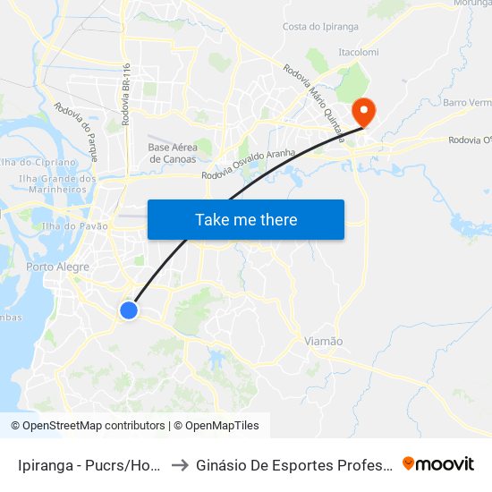 Ipiranga - Pucrs/Hospital São Lucas to Ginásio De Esportes Professora Wilma Camargo map