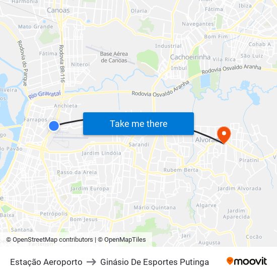 Estação Aeroporto to Ginásio De Esportes Putinga map