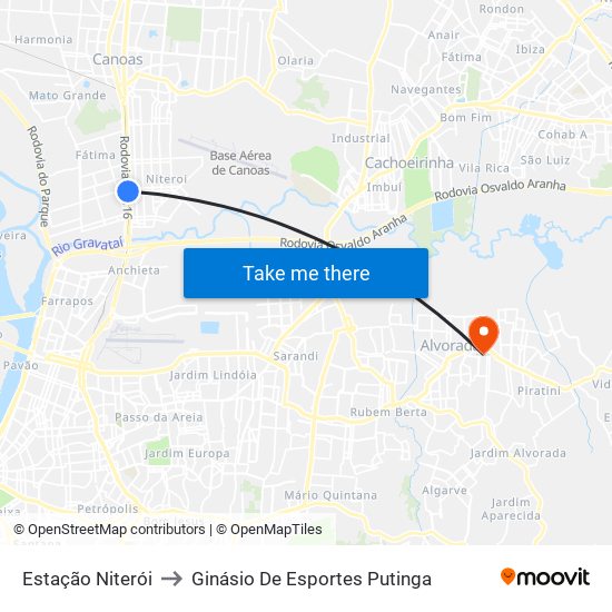 Estação Niterói to Ginásio De Esportes Putinga map