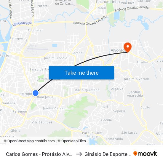 Carlos Gomes - Protásio Alves Sn (Piso 1) to Ginásio De Esportes Putinga map