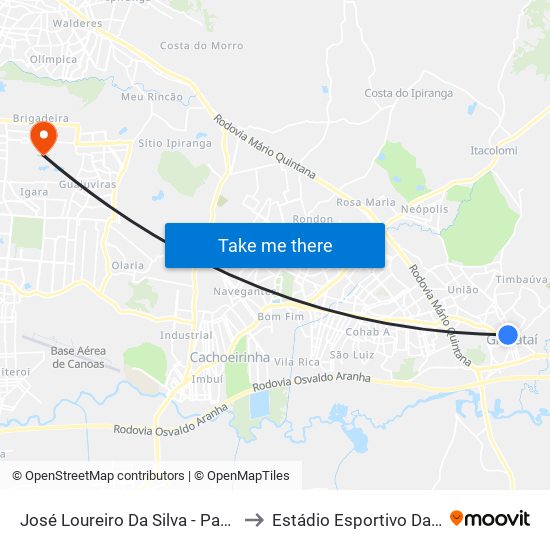 José Loureiro Da Silva - Parada 81 to Estádio Esportivo Da Ulbra map