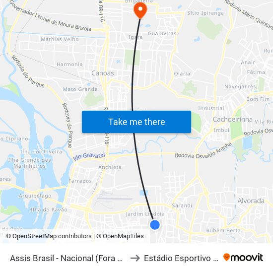 Assis Brasil - Nacional (Fora Do Corredor) to Estádio Esportivo Da Ulbra map