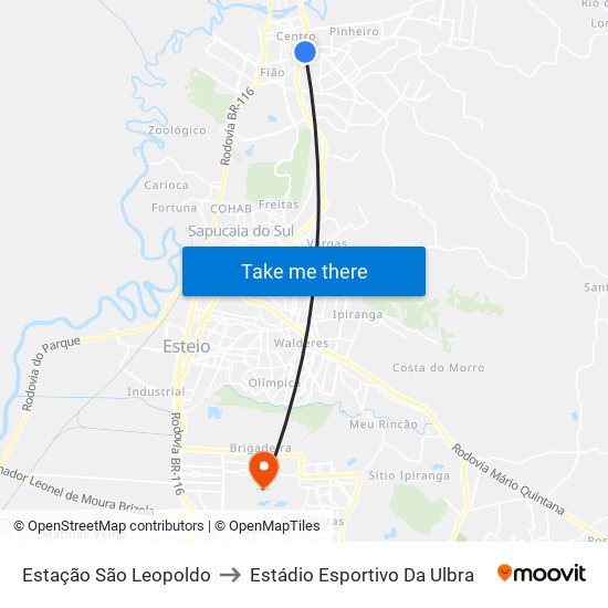 Estação São Leopoldo to Estádio Esportivo Da Ulbra map