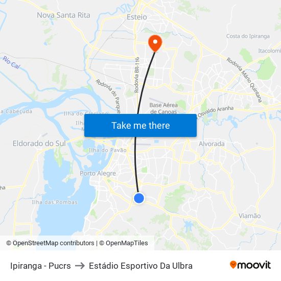 Ipiranga - Pucrs to Estádio Esportivo Da Ulbra map