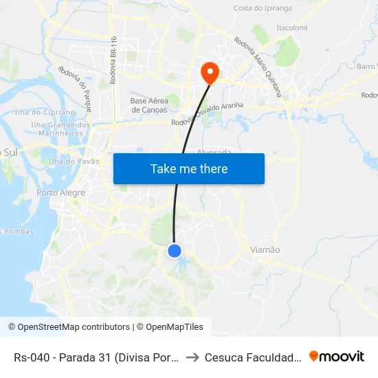 Rs-040 - Parada 31 (Divisa Porto Alegre) to Cesuca Faculdade Inedi map