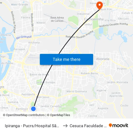 Ipiranga - Pucrs/Hospital São Lucas to Cesuca Faculdade Inedi map