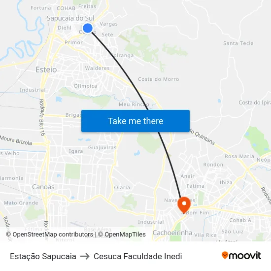 Estação Sapucaia to Cesuca Faculdade Inedi map