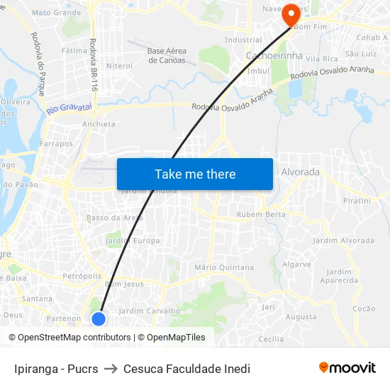 Ipiranga - Pucrs to Cesuca Faculdade Inedi map