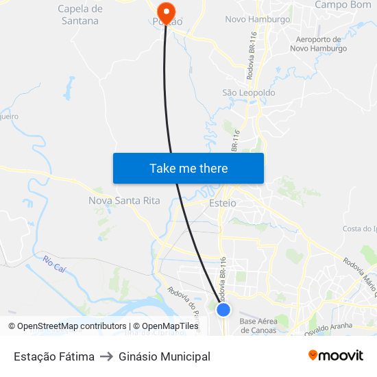 Estação Fátima to Ginásio Municipal map