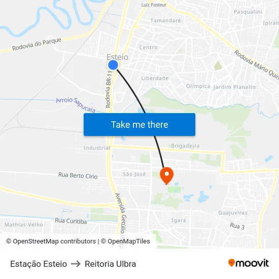Estação Esteio to Reitoria Ulbra map