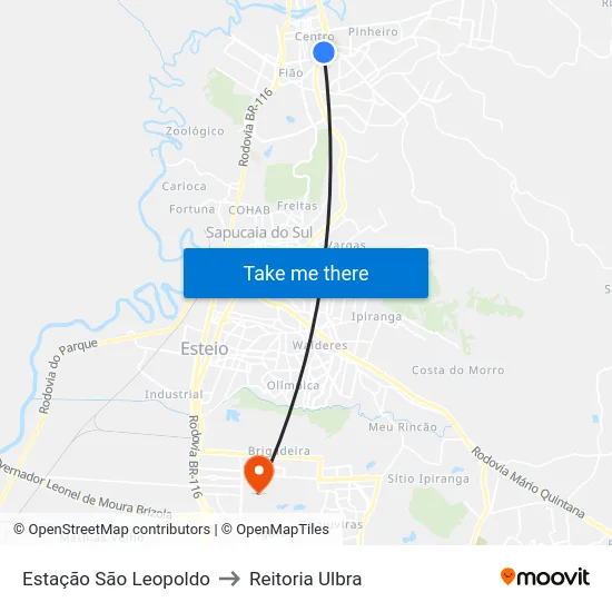 Estação São Leopoldo to Reitoria Ulbra map