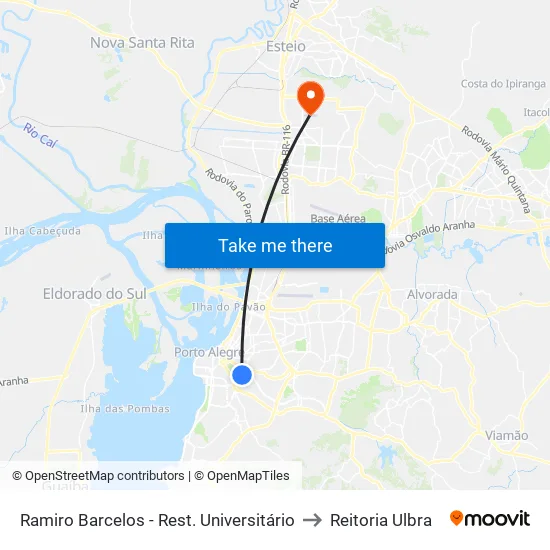 Ramiro Barcelos - Rest. Universitário to Reitoria Ulbra map