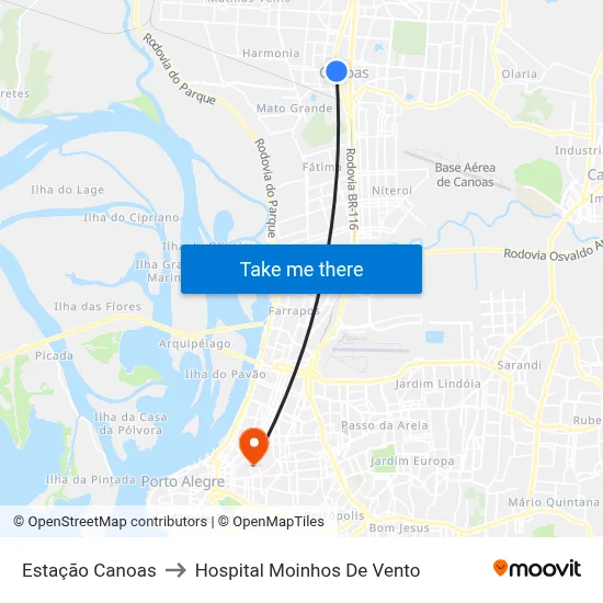 Estação Canoas to Hospital Moinhos De Vento map