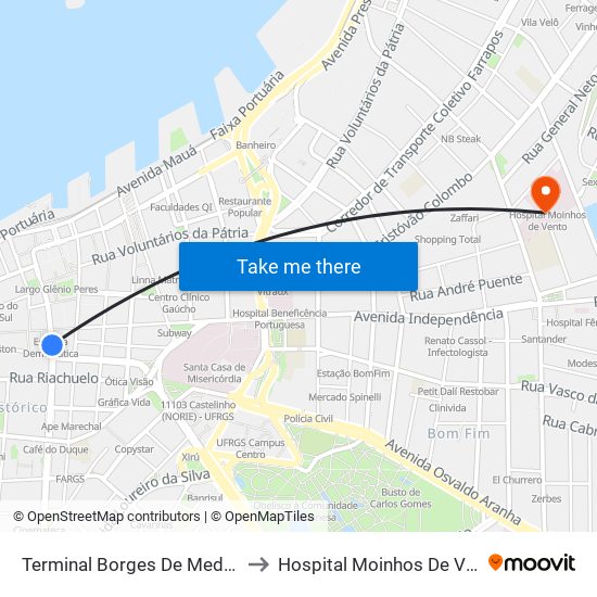 Terminal Borges De Medeiros to Hospital Moinhos De Vento map