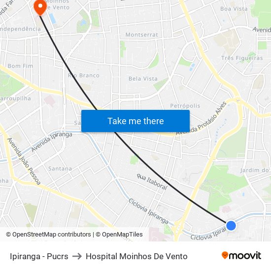 Ipiranga - Pucrs to Hospital Moinhos De Vento map