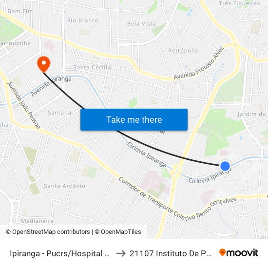 Ipiranga - Pucrs/Hospital São Lucas to 21107 Instituto De Psicologia map