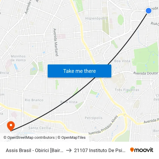 Assis Brasil - Obirici [Bairro - Bc] to 21107 Instituto De Psicologia map