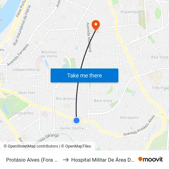 Protásio Alves (Fora Do Corredor) to Hospital Militar De Área De Porto Alegre map