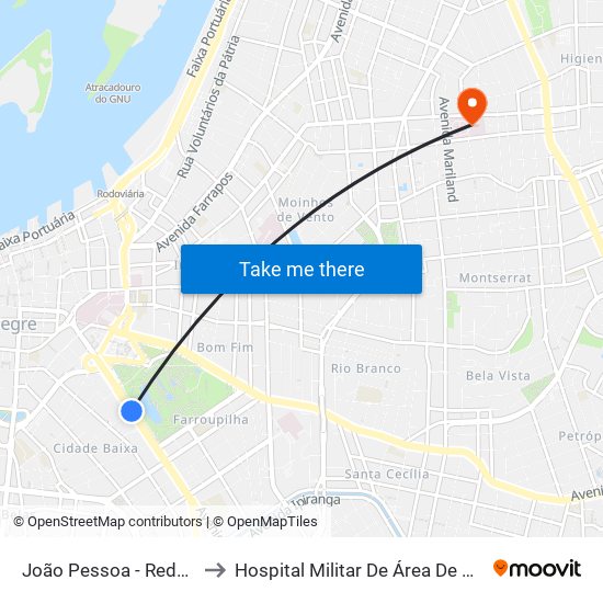 João Pessoa - Redenção Bc to Hospital Militar De Área De Porto Alegre map