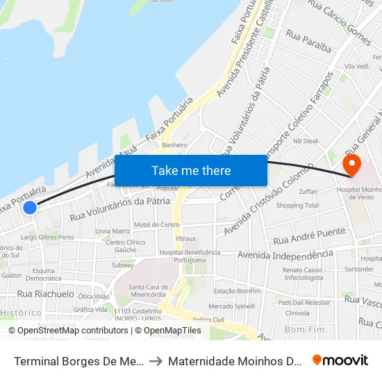 Terminal Borges De Medeiros to Maternidade Moinhos De Vento map