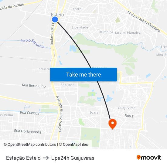 Estação Esteio to Upa24h Guajuviras map