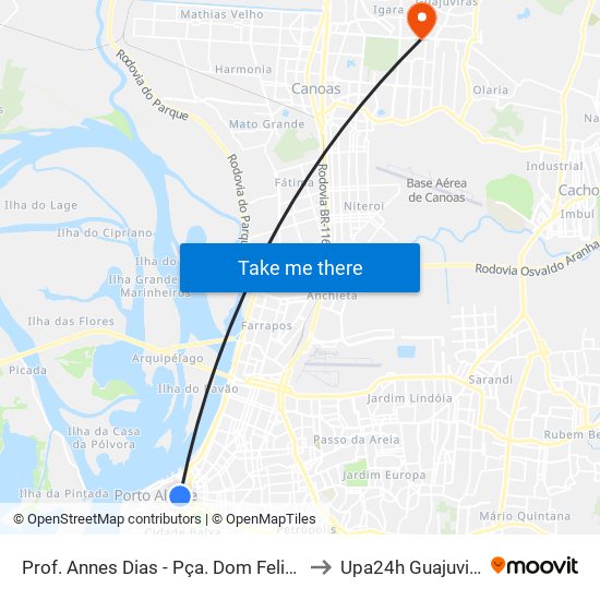 Prof. Annes Dias - Pça. Dom Feliciano to Upa24h Guajuviras map