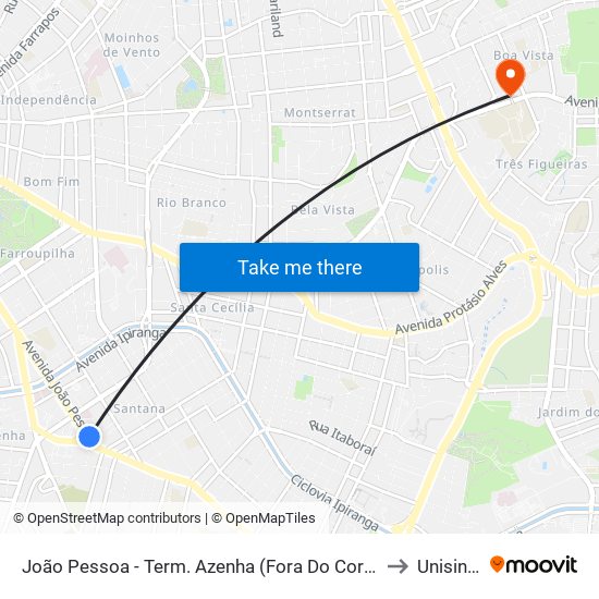 João Pessoa - Term. Azenha (Fora Do Corredor) to Unisinos map